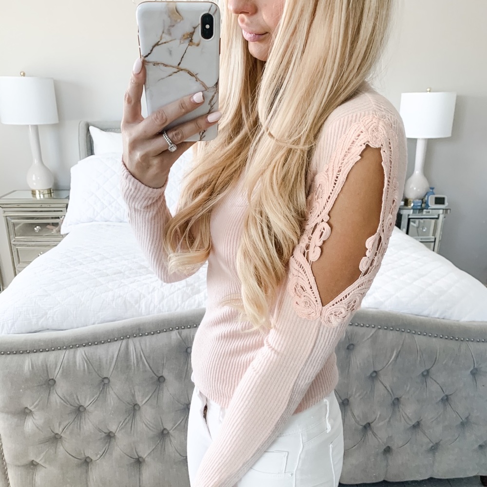 LAST 2!!! (Small & Medium) Blush Mock Neck Lace Long Sleeve Sweater Top - Picture 8 of 16